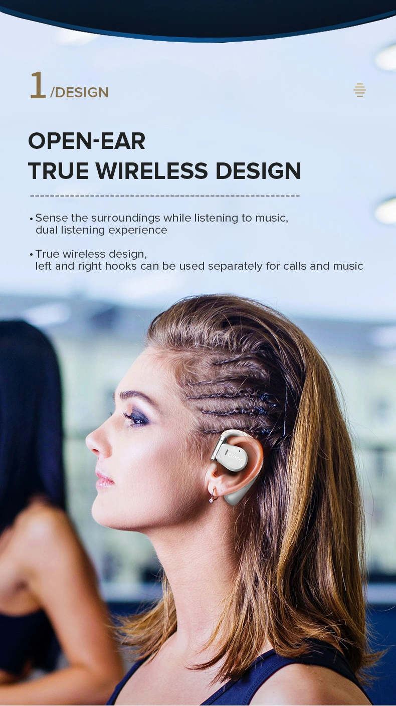 Wireless Bluetooth Open Ear Rotatable Hook Headphone for Business Meeting Sports