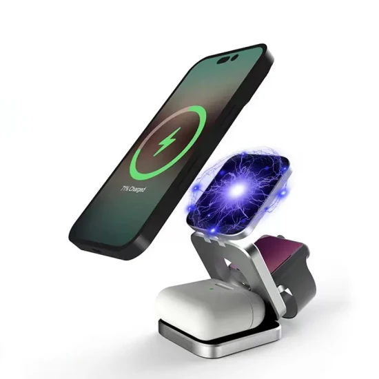 Бестселлер Amazon: складное мощное магнитное беспроводное зарядное устройство Qi для телефона 3 в 1, совместимое с iPhone 14/13/12